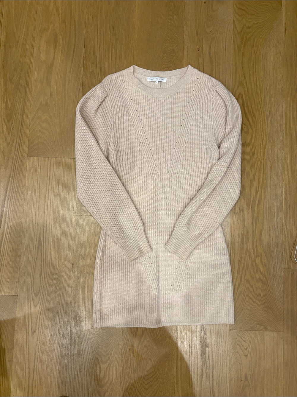 Endless Rose Ribbed Crew Neck Sweater Dress - Beige